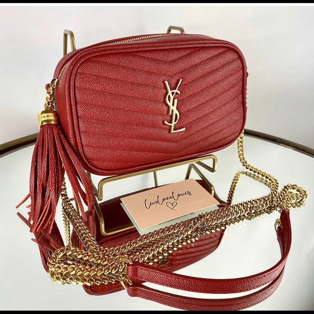 YSL red Lou Mini Leather Crossbody Bag - Picture 2 of 7